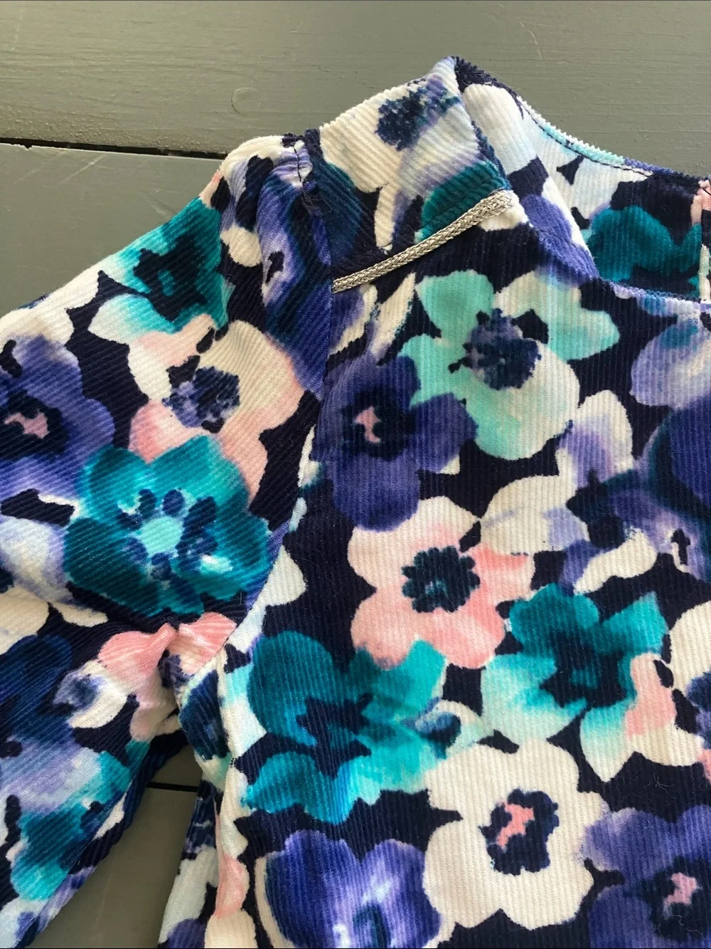 GYMBOREE Cotton Corduroy Blue/Teal/Pink Floral Peplum Dress L/S Size 6-12 M NWT